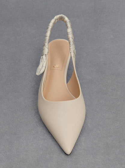 CHARLES & KEITH Classic | Tully Leather Ruched-Strap Slingback Pumps - Chalk