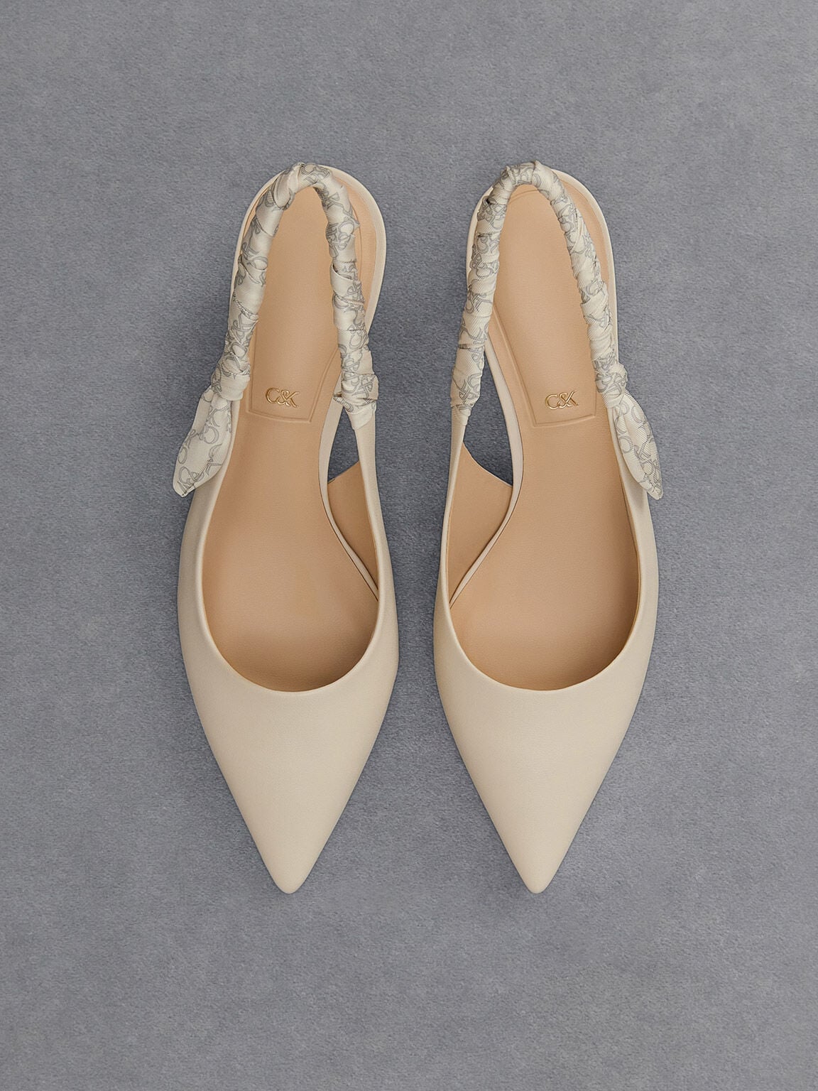 CHARLES & KEITH Classic | Tully Leather Ruched-Strap Slingback Pumps - Chalk