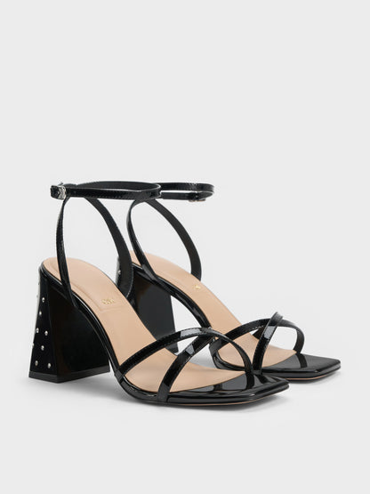 CHARLES & KEITH Special Offer | Emmaline Patent Leather Crystal Crossover Sandals - Black Patent