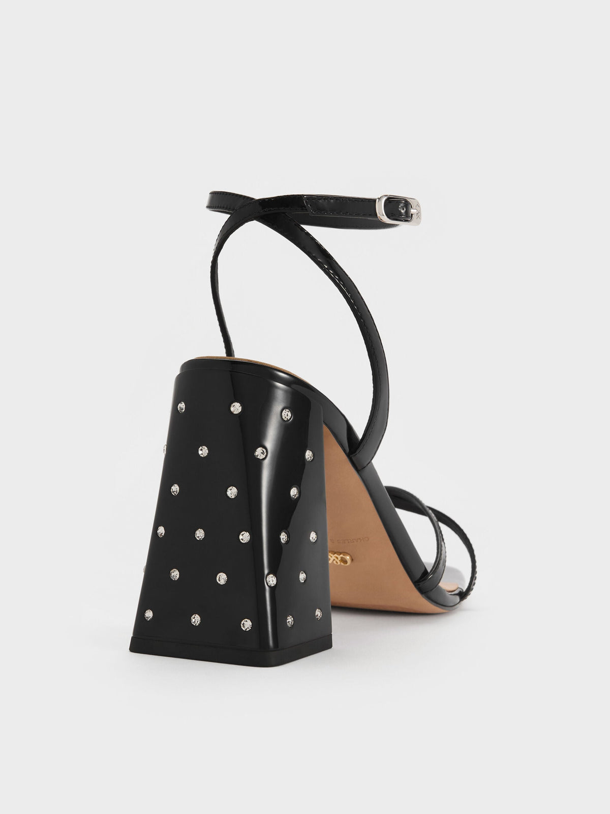 CHARLES & KEITH Special Offer | Emmaline Patent Leather Crystal Crossover Sandals - Black Patent