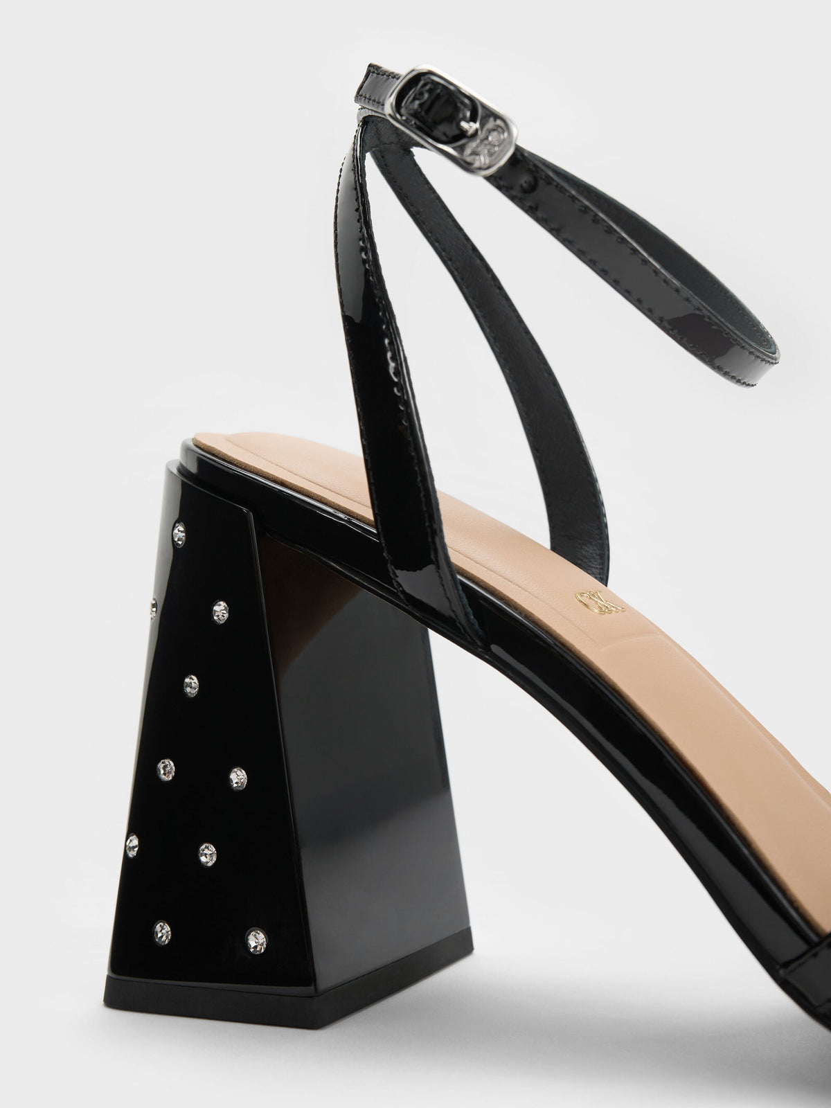 CHARLES & KEITH Special Offer | Emmaline Patent Leather Crystal Crossover Sandals - Black Patent