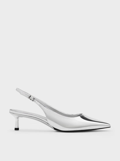 CHARLES & KEITH Exclusive | Curtis Metallic Slingback Kitten Heels - Silver
