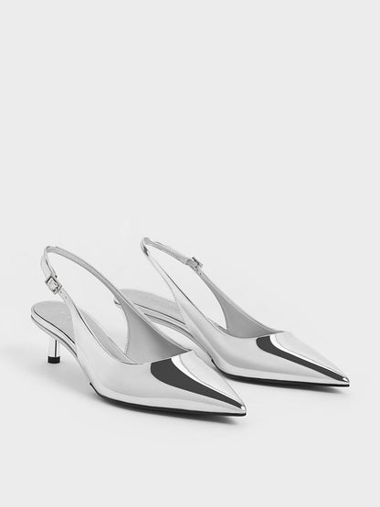 CHARLES & KEITH Exclusive | Curtis Metallic Slingback Kitten Heels - Silver