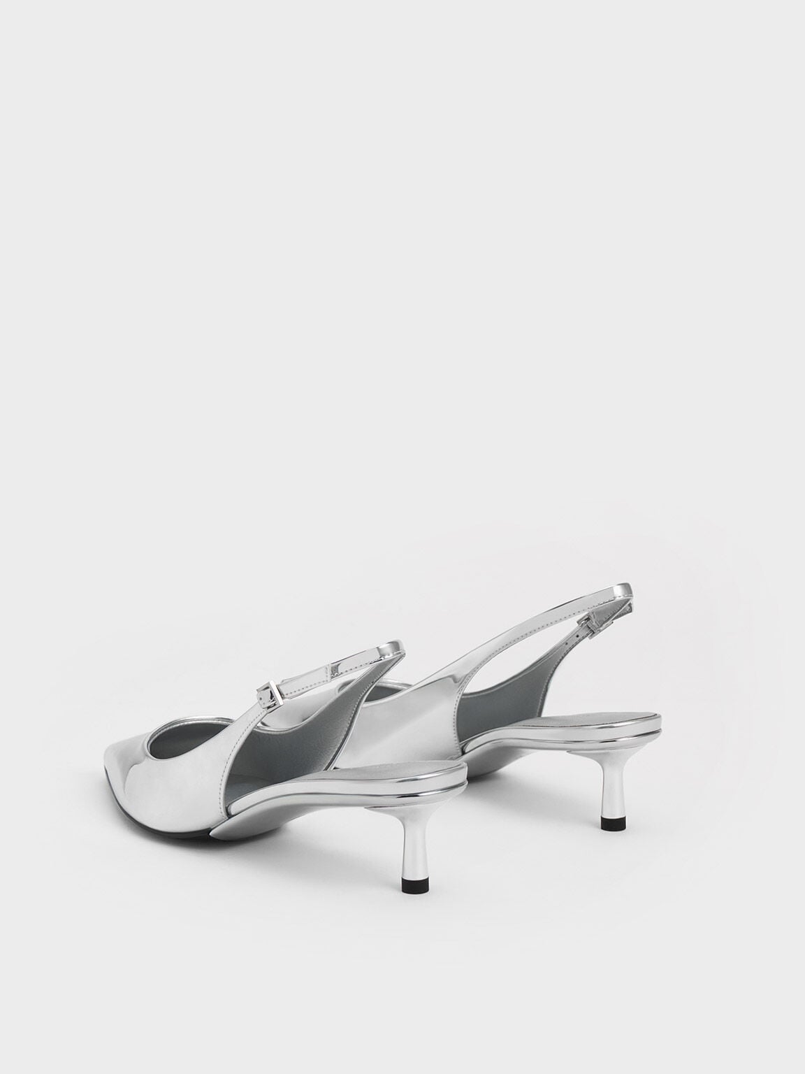 CHARLES & KEITH Exclusive | Curtis Metallic Slingback Kitten Heels - Silver