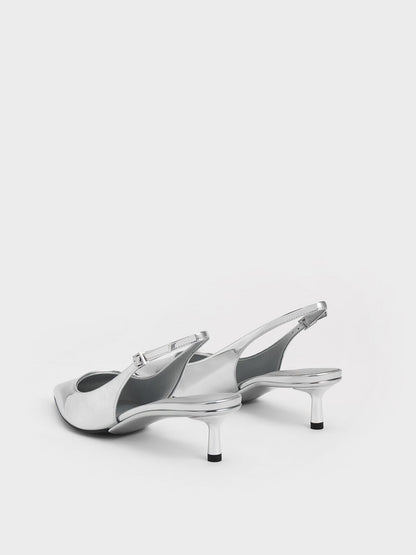 CHARLES & KEITH Exclusive | Curtis Metallic Slingback Kitten Heels - Silver