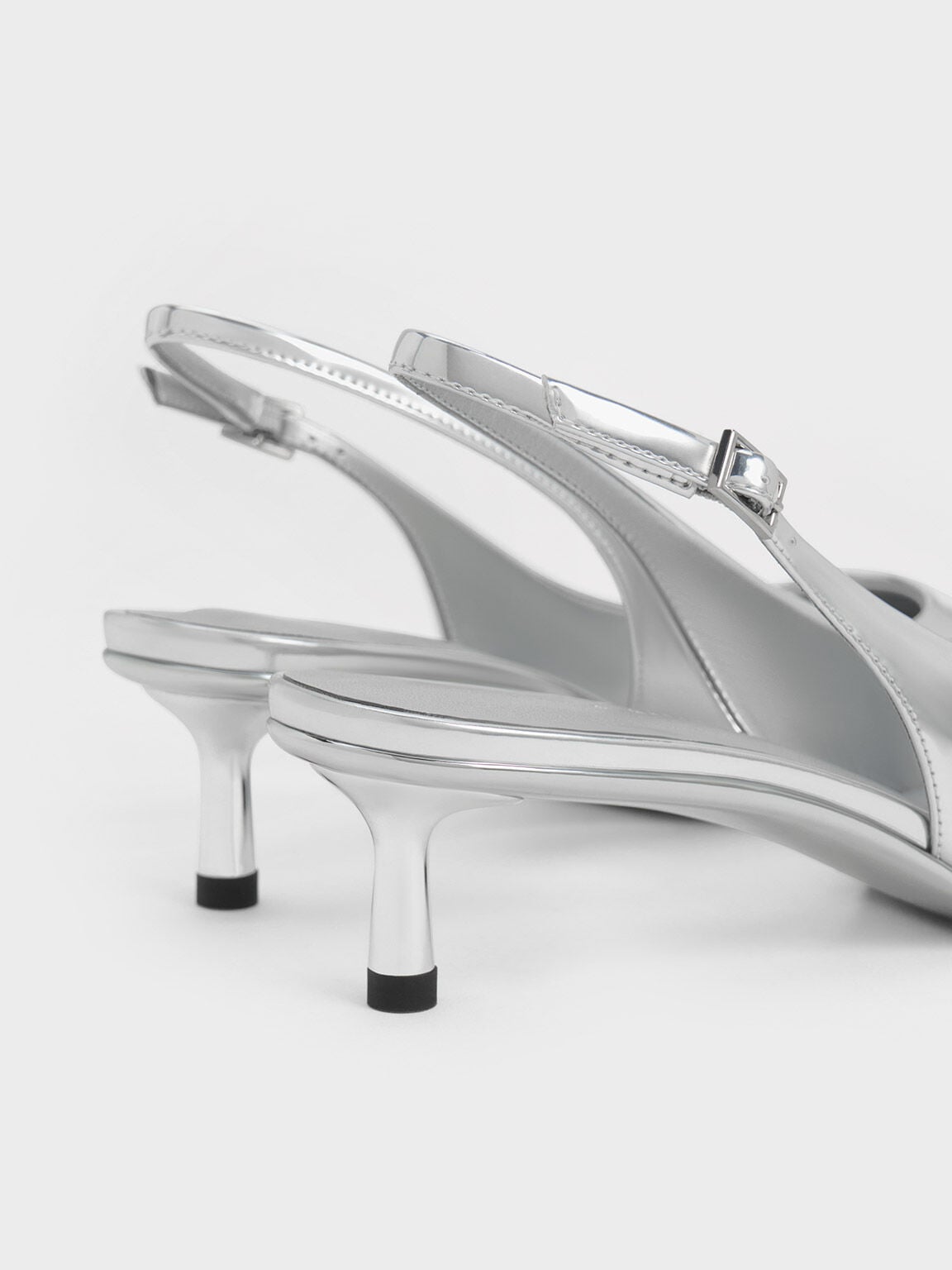 CHARLES & KEITH Exclusive | Curtis Metallic Slingback Kitten Heels - Silver