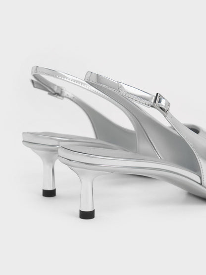 CHARLES & KEITH Exclusive | Curtis Metallic Slingback Kitten Heels - Silver