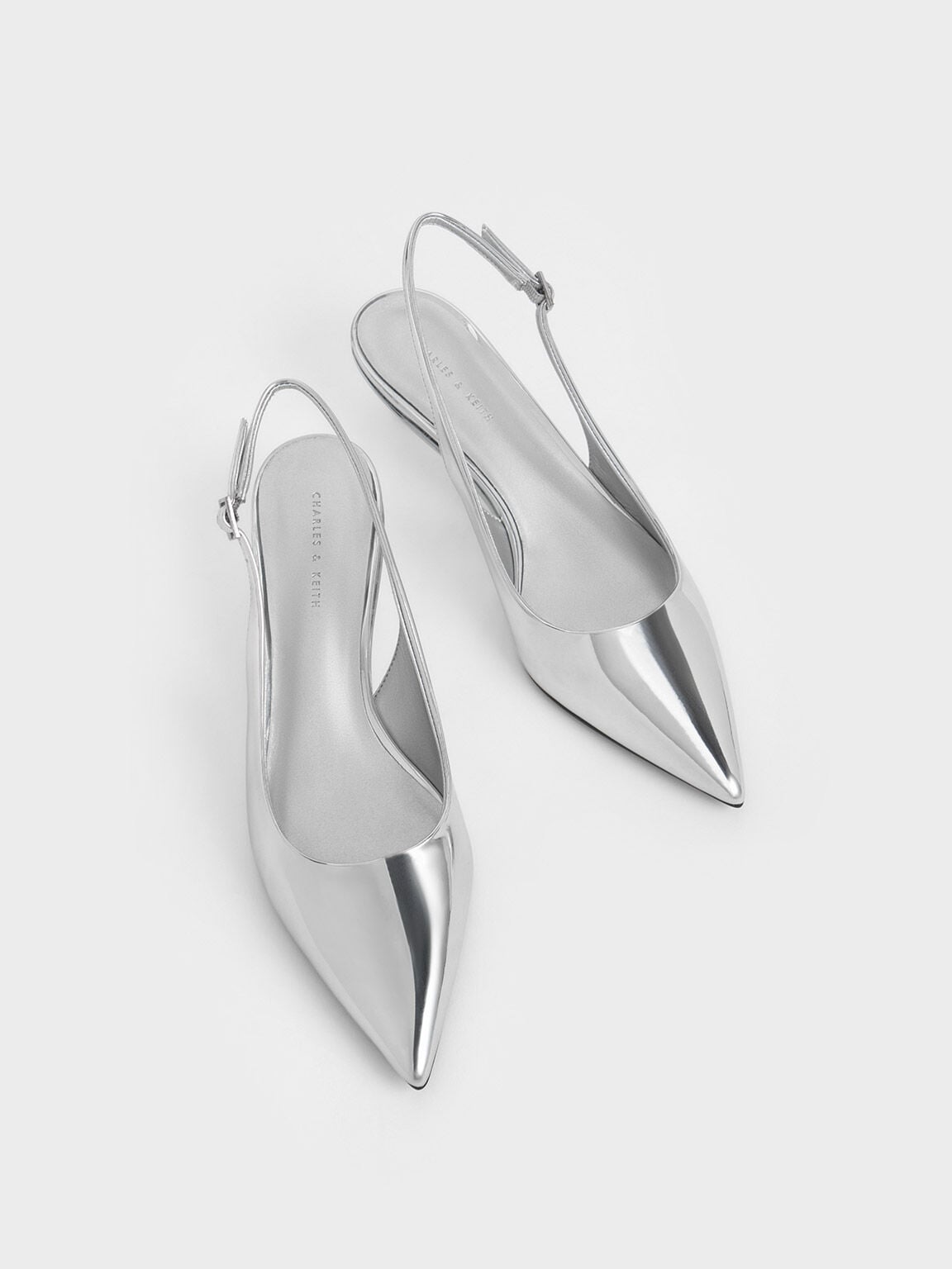 CHARLES & KEITH Exclusive | Curtis Metallic Slingback Kitten Heels - Silver