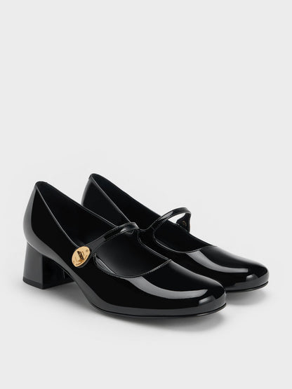 CHARLES & KEITH Essential | Hettie Patent Mary Jane Pumps - Black Patent