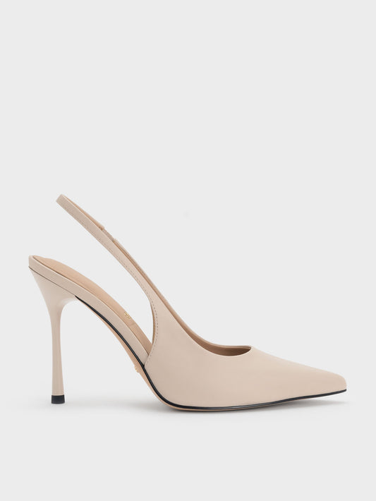 CHARLES & KEITH Top Pick | Leather Slingback Stiletto Pumps - Oat