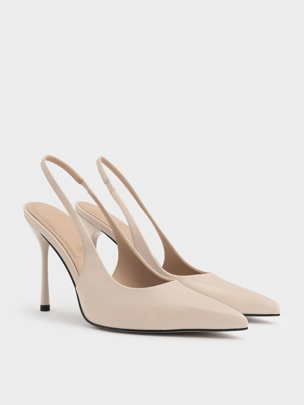 CHARLES & KEITH Top Pick | Leather Slingback Stiletto Pumps - Oat