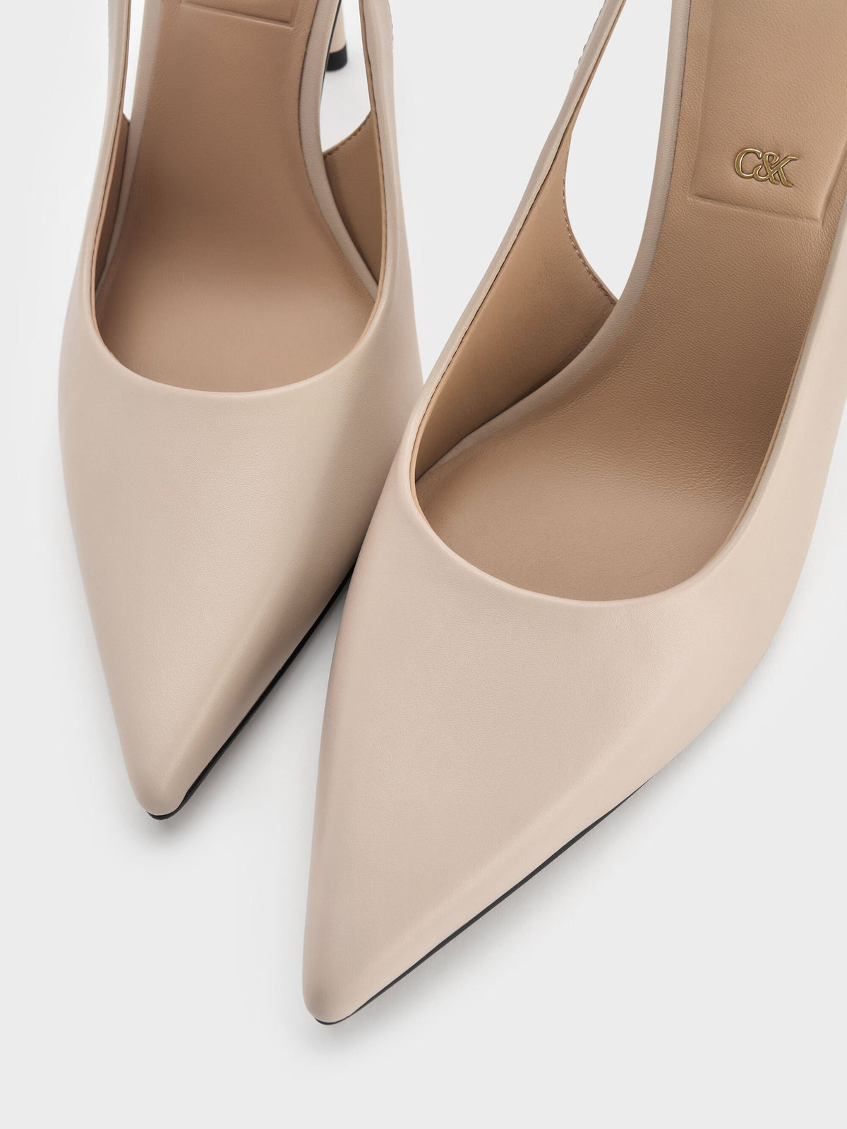 CHARLES & KEITH Top Pick | Leather Slingback Stiletto Pumps - Oat
