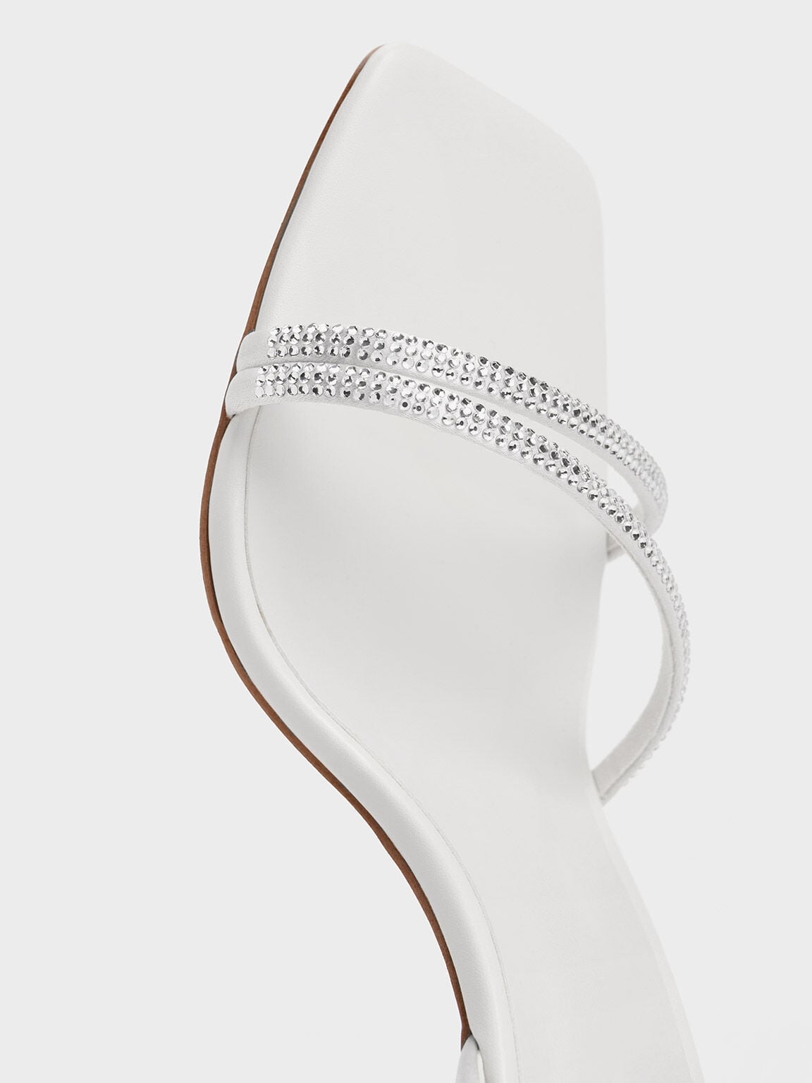 CHARLES & KEITH New | Satin Crystal Stiletto Sandals - White