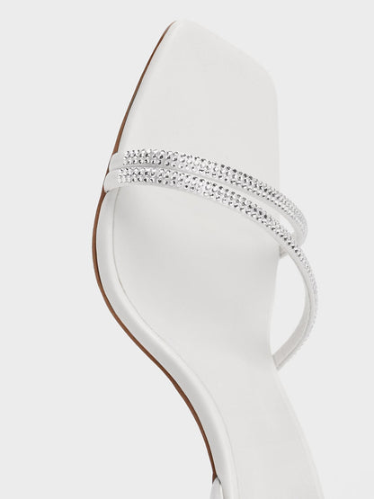 CHARLES & KEITH New | Satin Crystal Stiletto Sandals - White