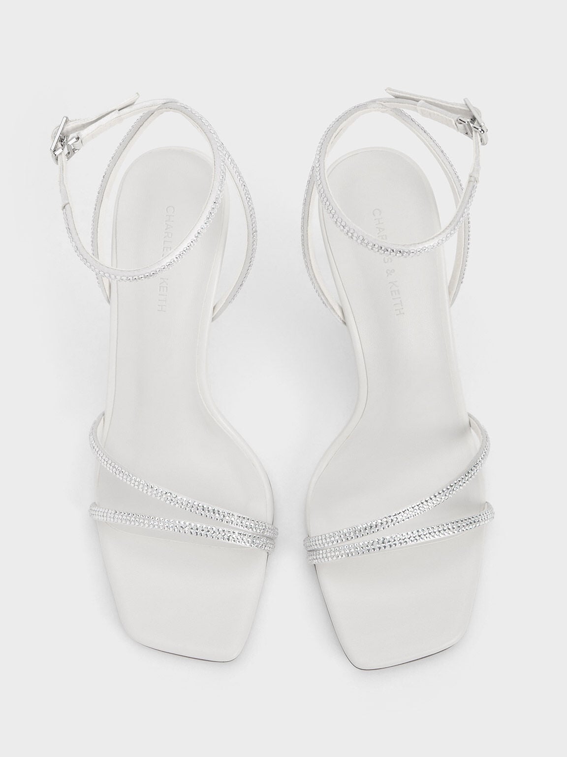 CHARLES & KEITH New | Satin Crystal Stiletto Sandals - White