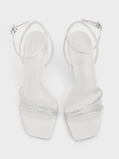 CHARLES & KEITH New | Satin Crystal Stiletto Sandals - White
