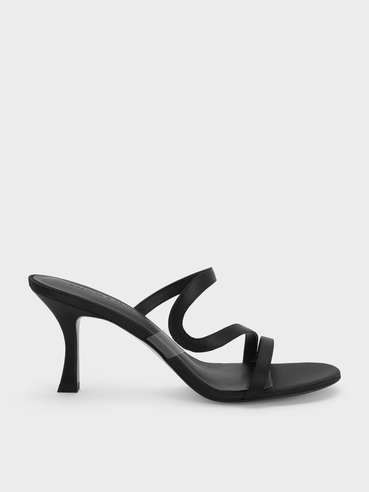 CHARLES & KEITH Customer Favorite | Arden Satin Wavy Heeled Mules - Black Textured