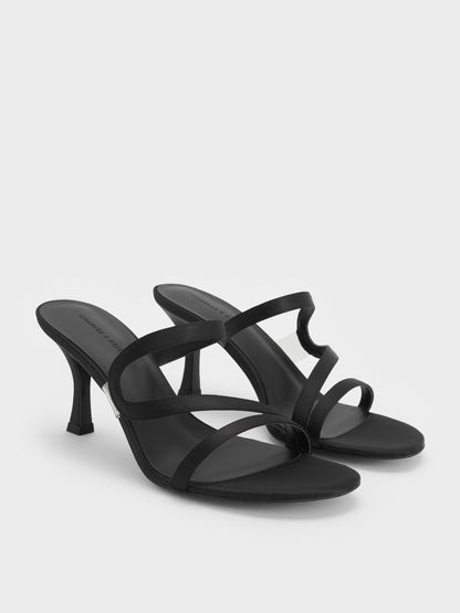 CHARLES & KEITH Customer Favorite | Arden Satin Wavy Heeled Mules - Black Textured