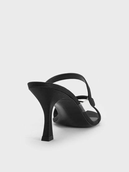 CHARLES & KEITH Customer Favorite | Arden Satin Wavy Heeled Mules - Black Textured