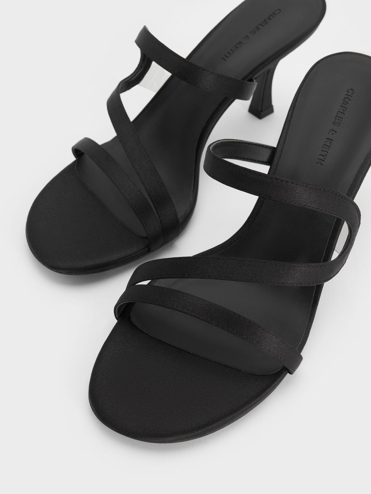CHARLES & KEITH Customer Favorite | Arden Satin Wavy Heeled Mules - Black Textured