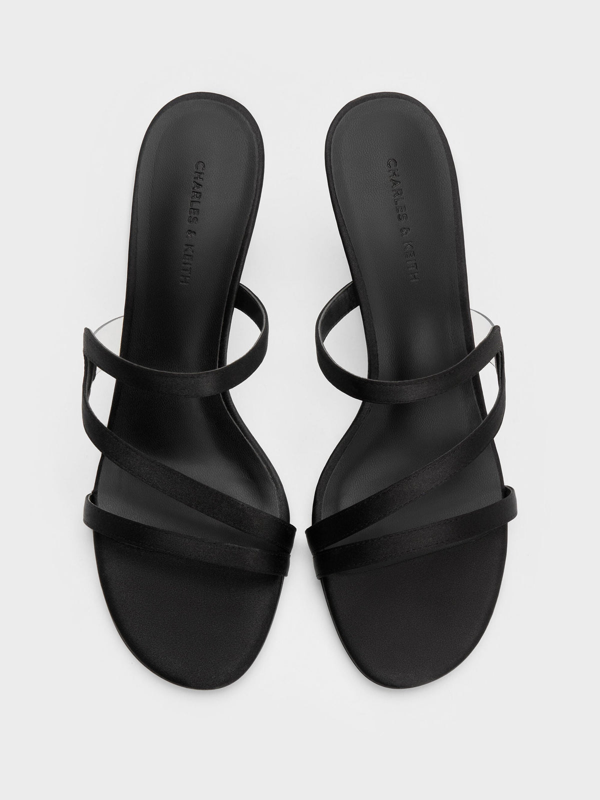 CHARLES & KEITH Customer Favorite | Arden Satin Wavy Heeled Mules - Black Textured