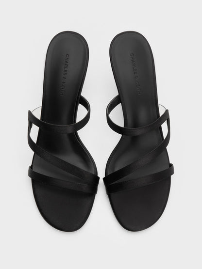 CHARLES & KEITH Customer Favorite | Arden Satin Wavy Heeled Mules - Black Textured