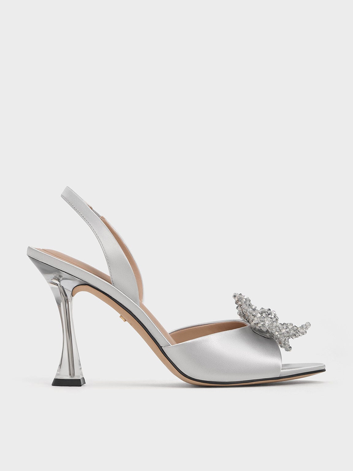 CHARLES & KEITH Hot Sale | Beaded Bow Slingback Pumps - Silver