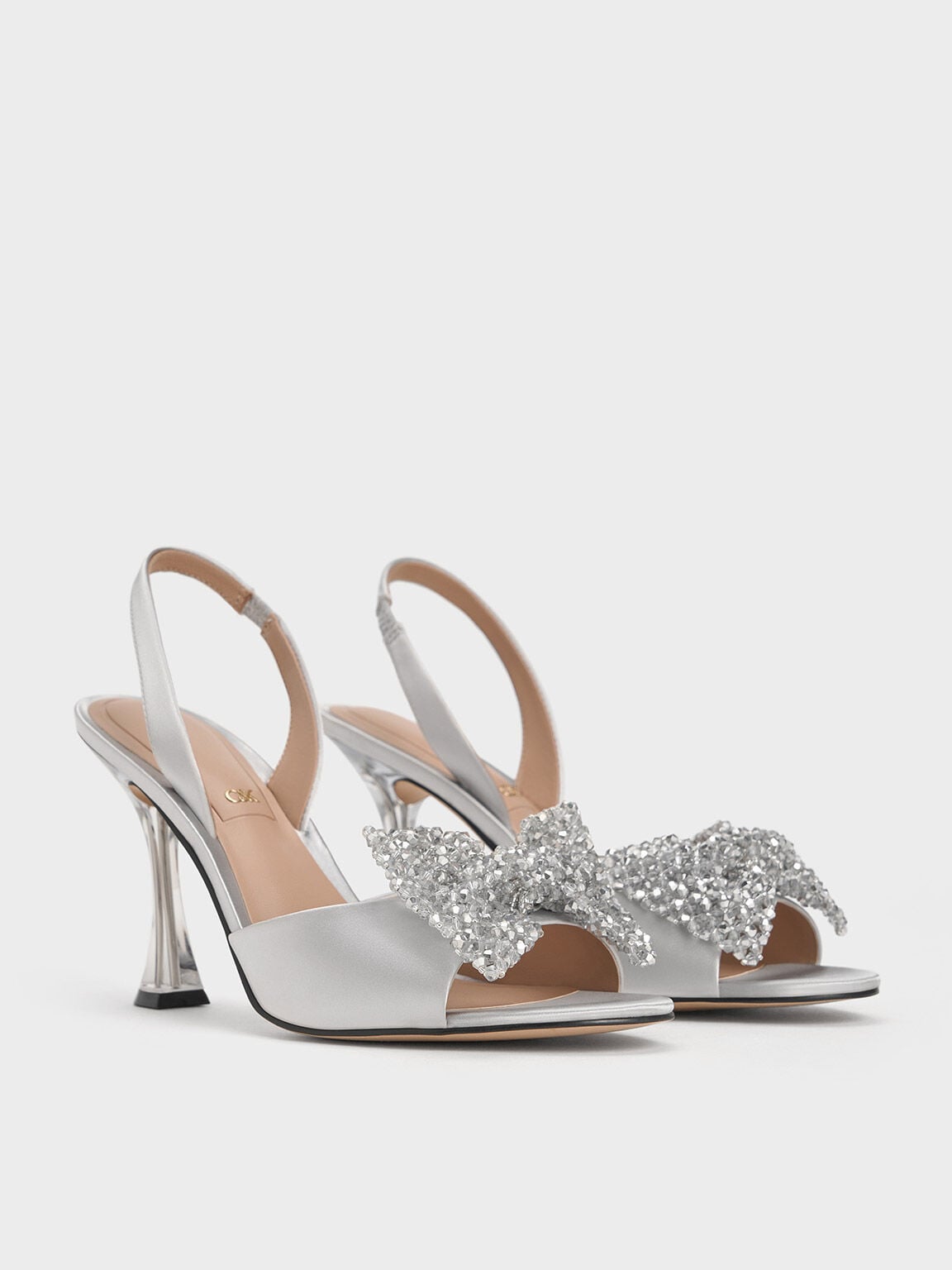 CHARLES & KEITH Hot Sale | Beaded Bow Slingback Pumps - Silver
