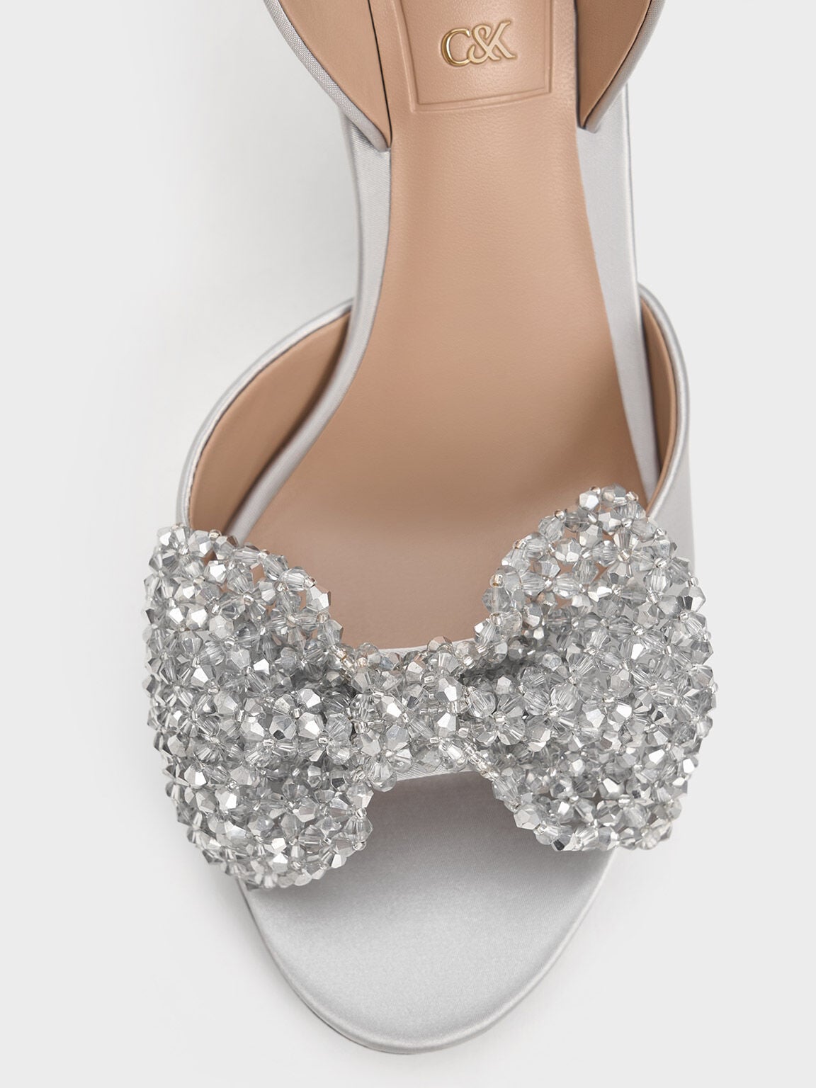 CHARLES & KEITH Hot Sale | Beaded Bow Slingback Pumps - Silver