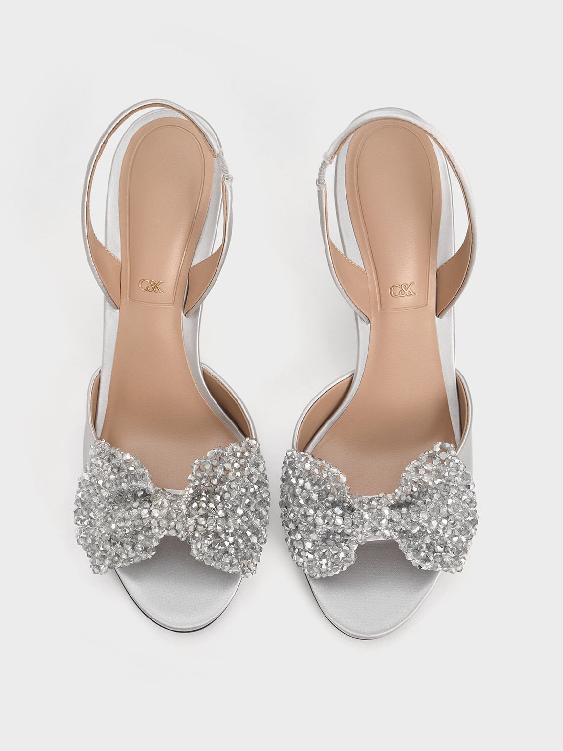 CHARLES & KEITH Hot Sale | Beaded Bow Slingback Pumps - Silver