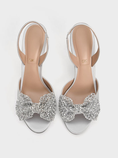 CHARLES & KEITH Hot Sale | Beaded Bow Slingback Pumps - Silver