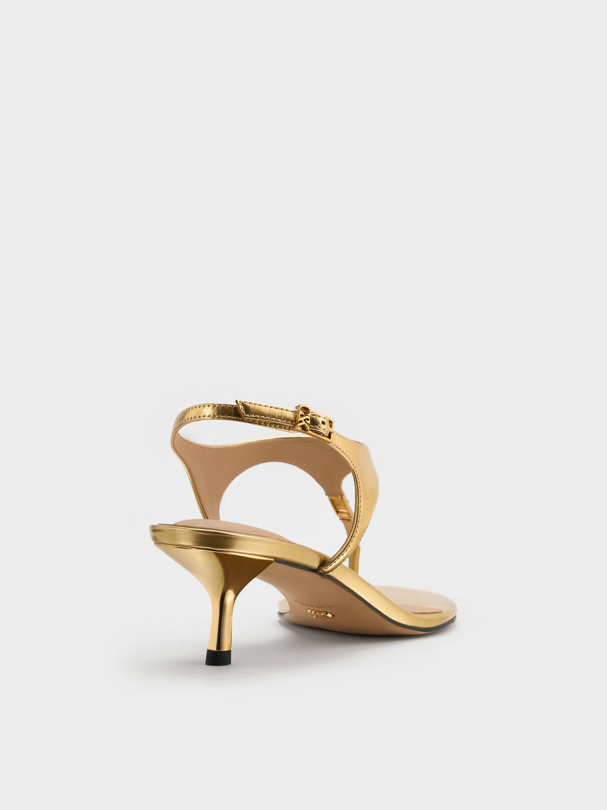 CHARLES & KEITH Hot Sale | Metallic Leather Thong Kitten Heels - Gold