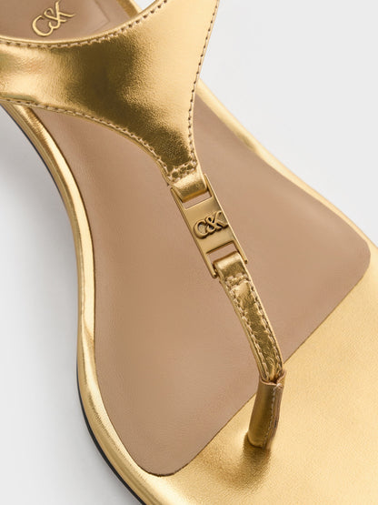 CHARLES & KEITH Hot Sale | Metallic Leather Thong Kitten Heels - Gold