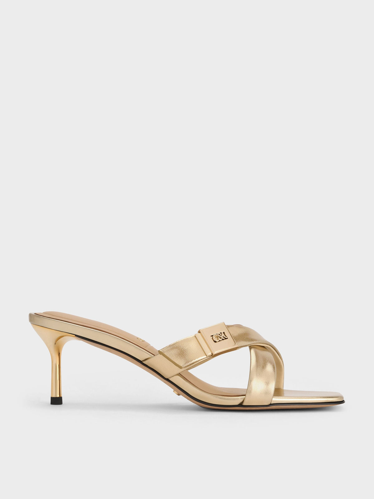 CHARLES & KEITH New | Cody Metallic Leather Crossover Heeled Mules - Gold
