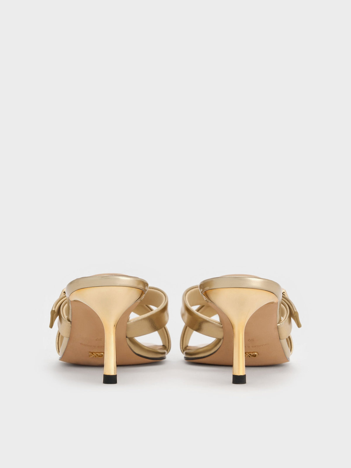 CHARLES & KEITH New | Cody Metallic Leather Crossover Heeled Mules - Gold