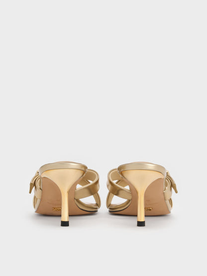 CHARLES & KEITH New | Cody Metallic Leather Crossover Heeled Mules - Gold