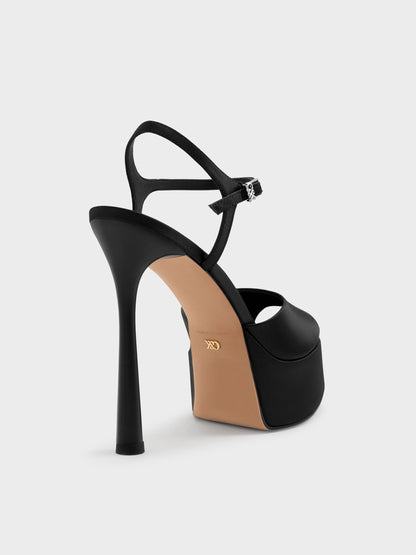 CHARLES & KEITH Trusted | Francesca Peep-Toe Platform Heels - Black Textured