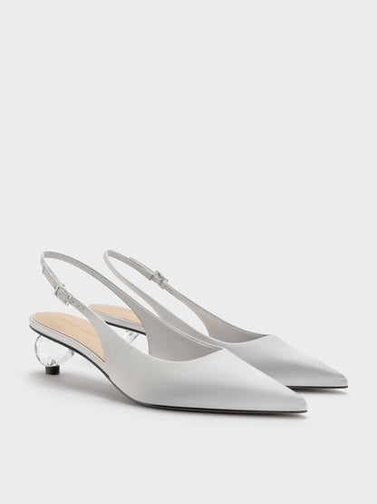 CHARLES & KEITH Smart Buy | Pointed Crystal-Heel Slingback Pumps - Silver
