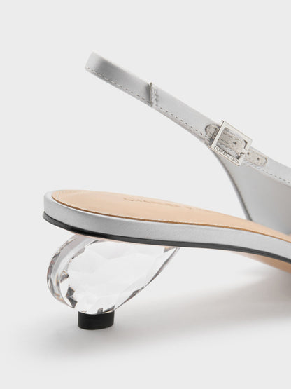 CHARLES & KEITH Smart Buy | Pointed Crystal-Heel Slingback Pumps - Silver