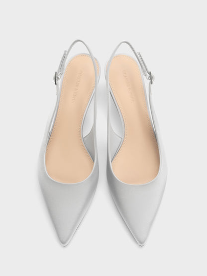 CHARLES & KEITH Smart Buy | Pointed Crystal-Heel Slingback Pumps - Silver