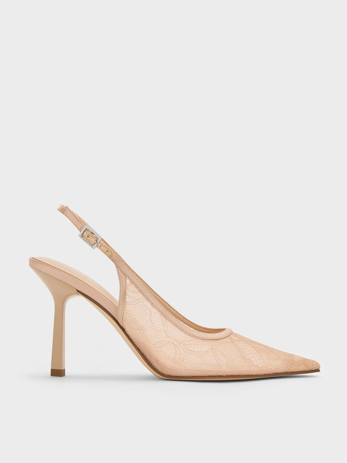CHARLES & KEITH Trusted | Lace & Satin Slingback Pumps - Nude