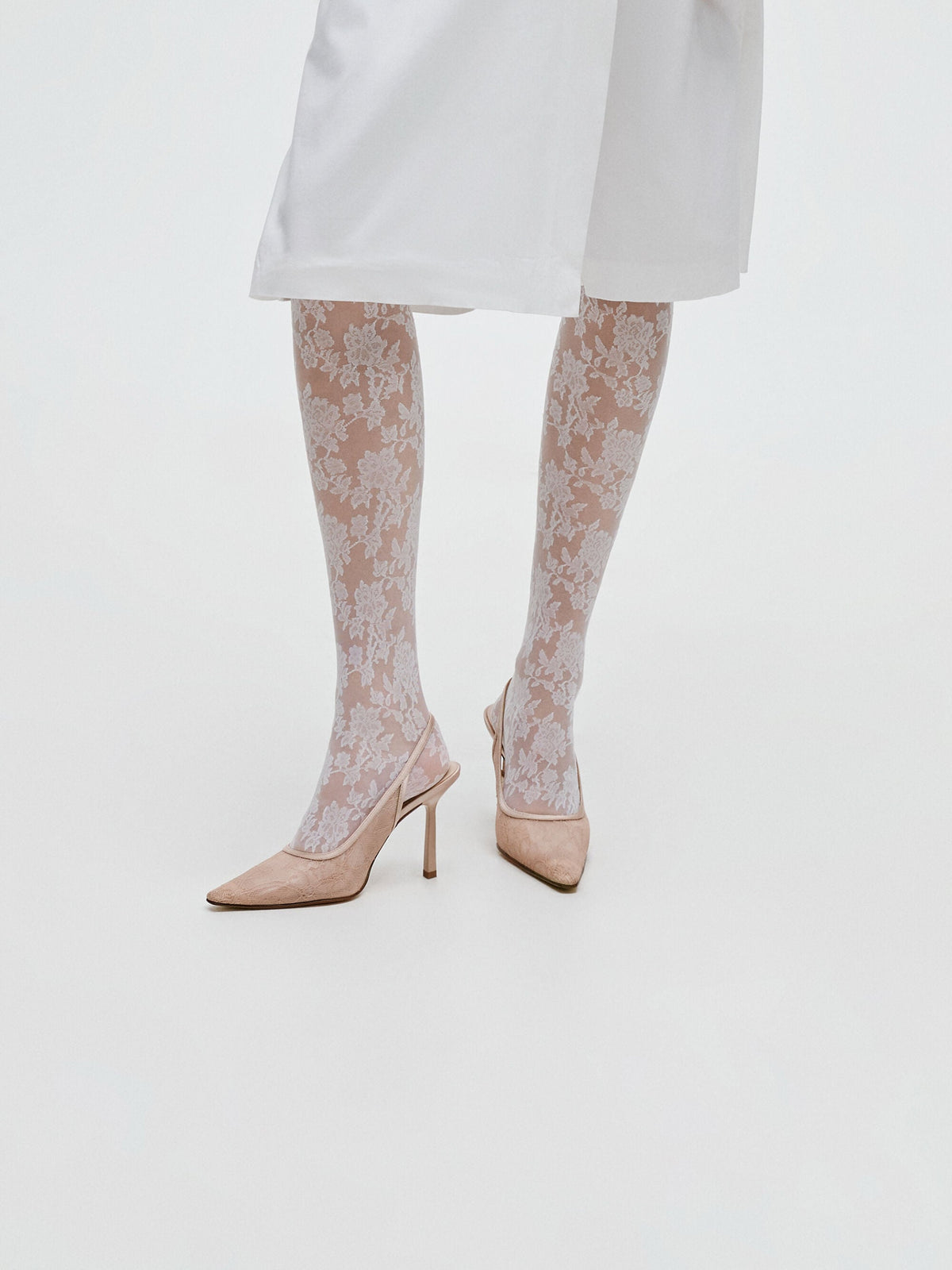 CHARLES & KEITH Trusted | Lace & Satin Slingback Pumps - Nude
