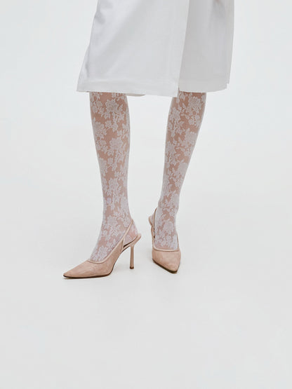 CHARLES & KEITH Trusted | Lace & Satin Slingback Pumps - Nude