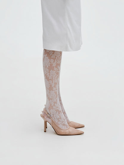 CHARLES & KEITH Trusted | Lace & Satin Slingback Pumps - Nude