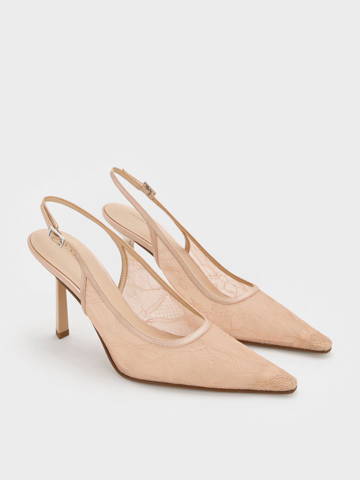 CHARLES & KEITH Trusted | Lace & Satin Slingback Pumps - Nude