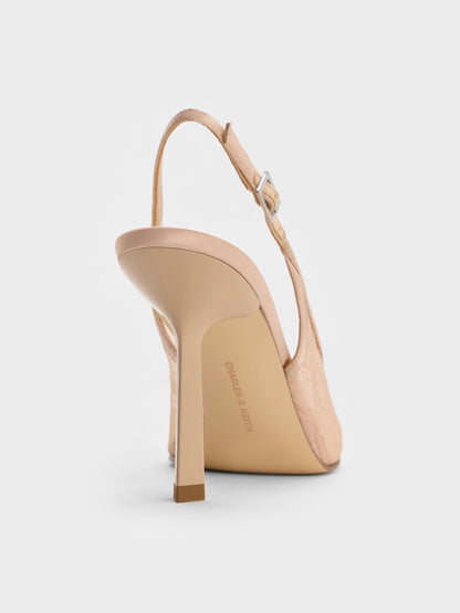CHARLES & KEITH Trusted | Lace & Satin Slingback Pumps - Nude