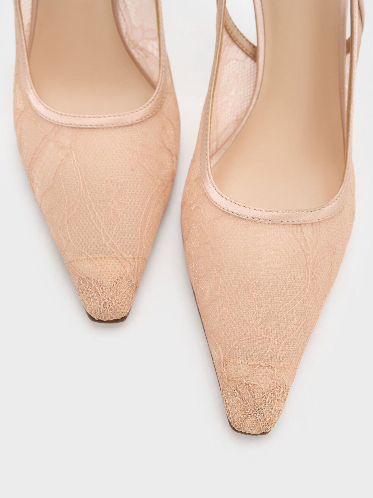 CHARLES & KEITH Trusted | Lace & Satin Slingback Pumps - Nude