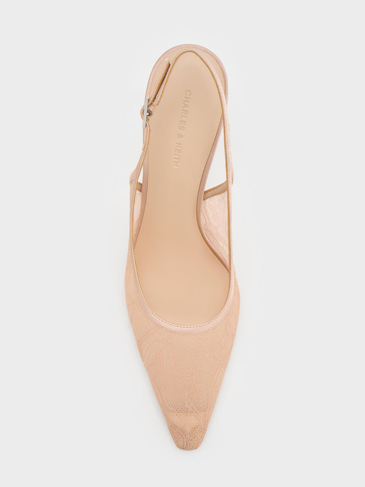 CHARLES & KEITH Trusted | Lace & Satin Slingback Pumps - Nude