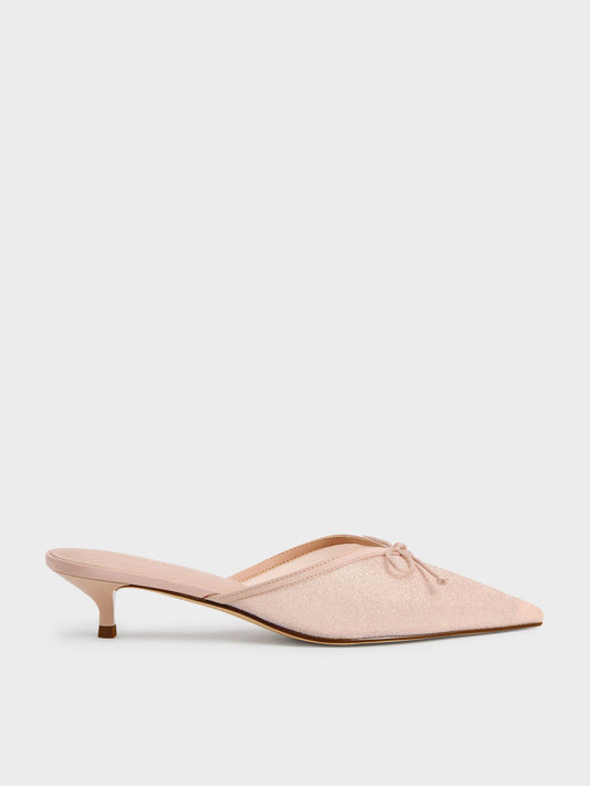 CHARLES & KEITH Top Pick | Glittered Mesh Bow Kitten Heels - Pink