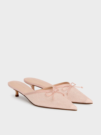 CHARLES & KEITH Top Pick | Glittered Mesh Bow Kitten Heels - Pink